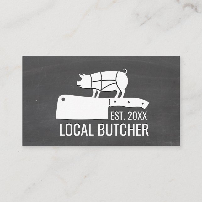 Butcher Knife | Pig Cut Chart | Chalkboard Business Card (Front)