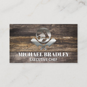 Butcher Knives Animals Logo Metal Wood BBQ Business Card