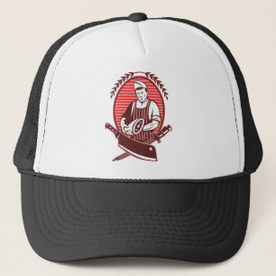 Butcher leg of meat knife and sharpening tool trucker hat