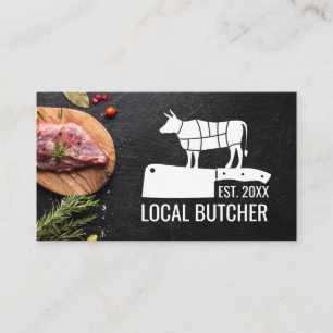 Butcher Meat Cut Chart   Steak on Wood Business Card