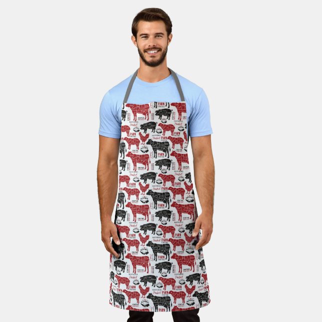 Butcher Meat Cuts Cow Chicken Pig Sheep  Apron (Worn)