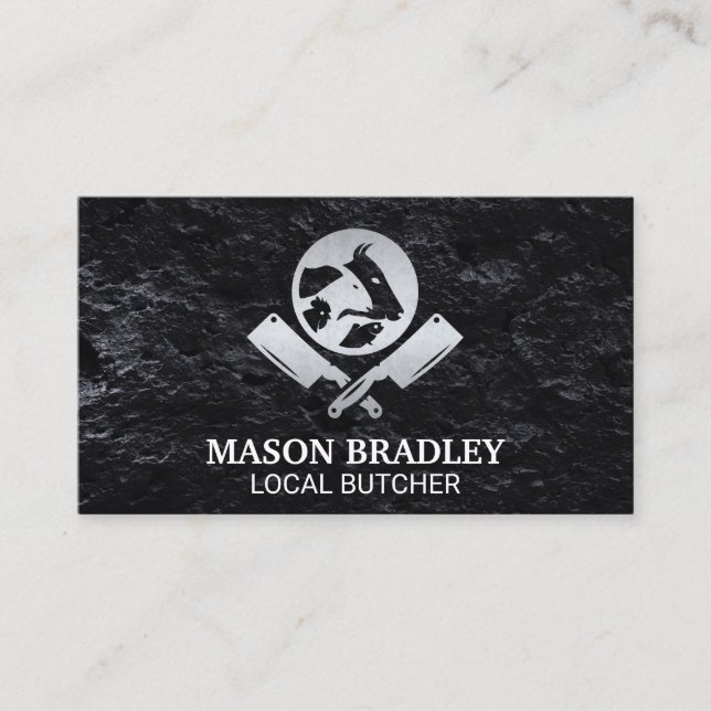 Butchers Knives | Animals Logo Metal Business Card (Front)