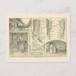 Butcher's shop, France, 1920 Postcard