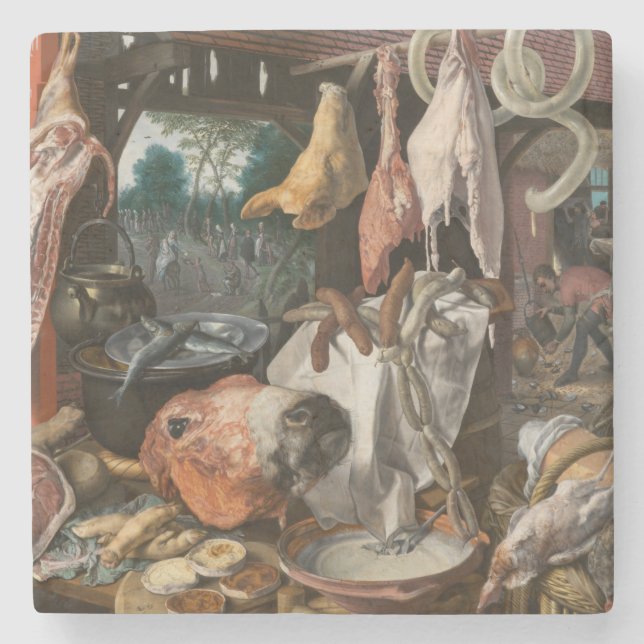 Butcher's Stall (by Pieter Aertsen) Stone Coaster (Front)