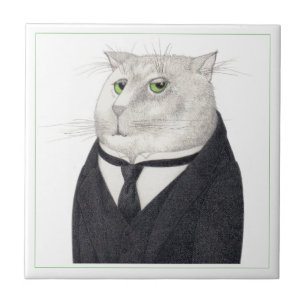 BUTLER CAT 4.25" Square Ceramic Tile
