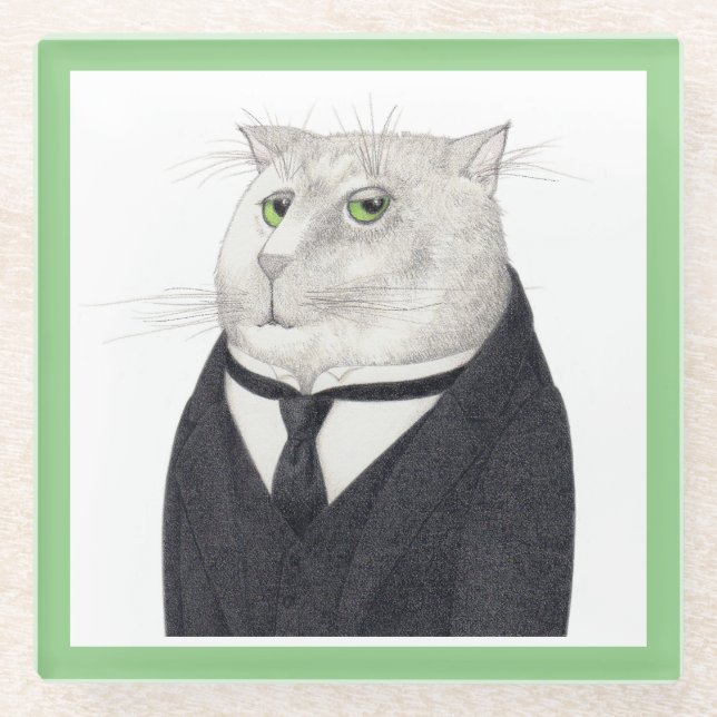 BUTLER CAT Glass Drink Coaster  (Front)