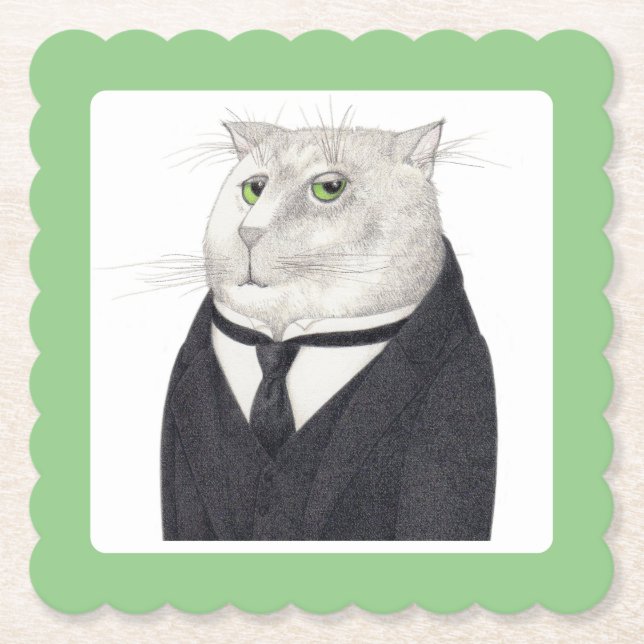 BUTLER CAT Scalloped Square Paper Coasters  (Front)
