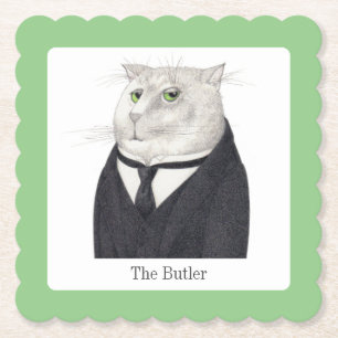 BUTLER CAT Scalloped Square Paper Coasters + Text