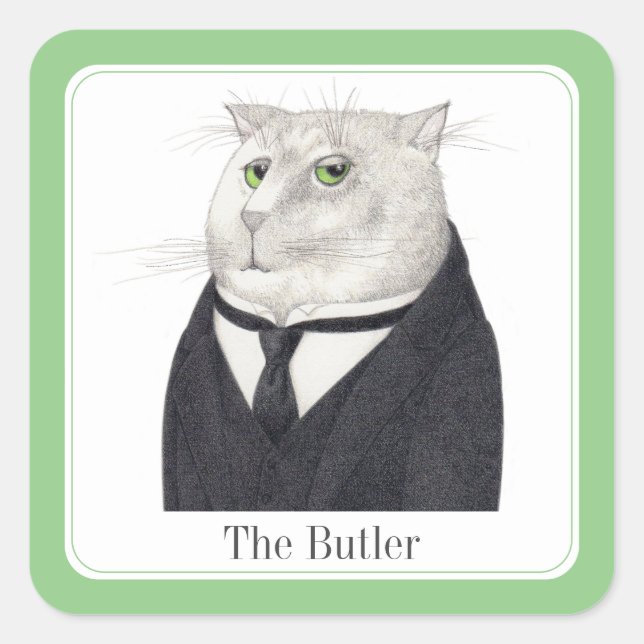 BUTLER CAT Small Square Stickers + Text (Front)
