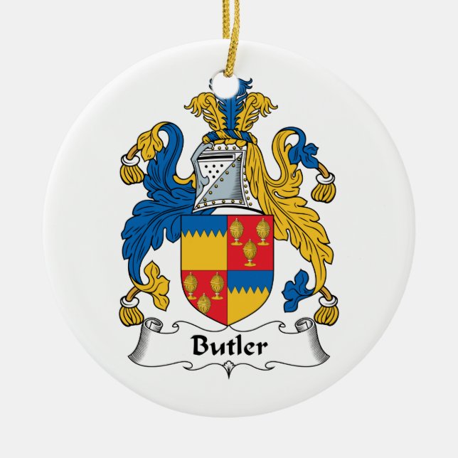 Butler Family Crest Ceramic Tree Decoration (Front)