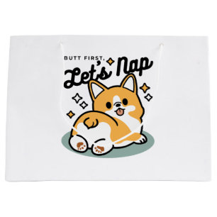 Butt First, Let's Nap – Cute Corgi Butt Cartoon Large Gift Bag