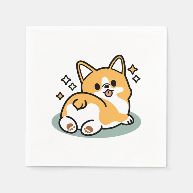 Butt First, Let's Nap – Cute Corgi Butt Cartoon Napkin (Front)