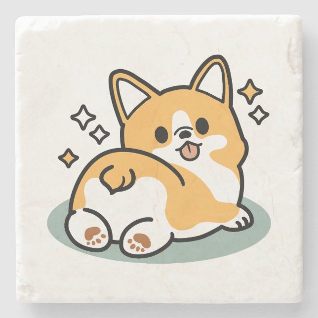 Butt First, Let's Nap – Cute Corgi Butt Cartoon Stone Coaster (Front)