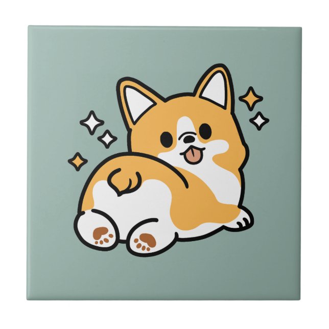 Butt First, Let's Nap – Cute Corgi Butt Cartoon Tile (Front)