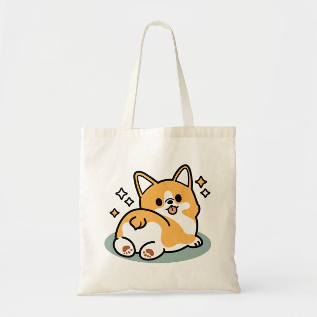 Butt First, Let's Nap – Cute Corgi Butt Cartoon Tote Bag (Front)