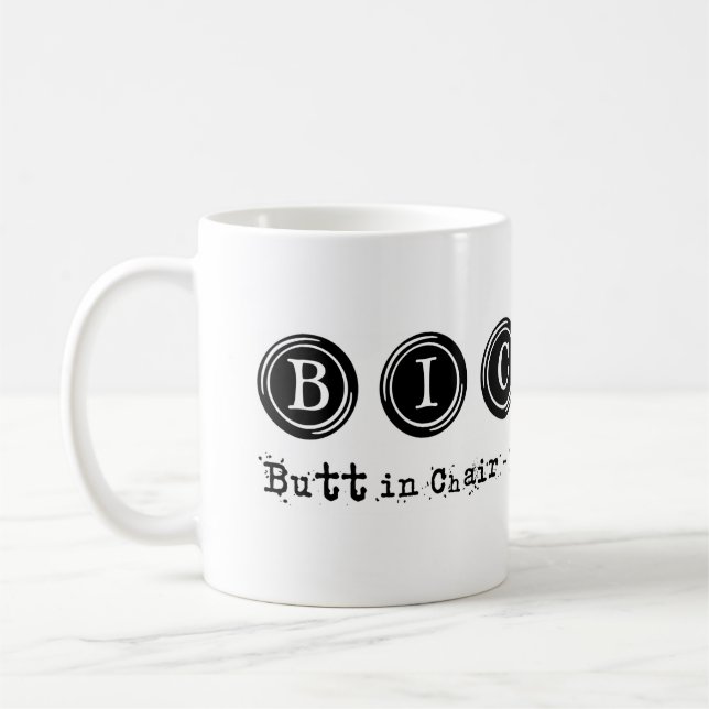 Butt in Chair Hands on Keyboard Mug (Left)