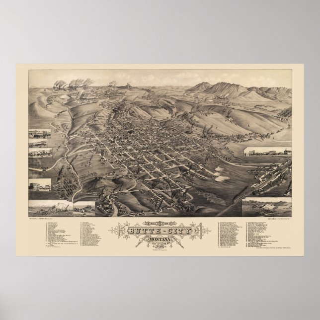 Butte City, MT Panoramic Map - 1884 Poster (Front)