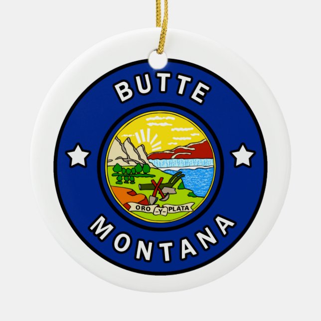 Butte Montana Ceramic Tree Decoration (Front)