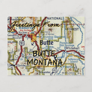 Butte Montana Vintage Map Postcard