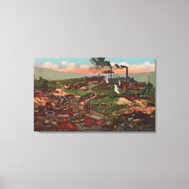 Butte, MT - View of Factories & Homes on Hill Canvas Print (Front)