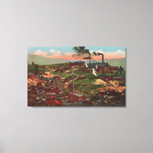 Butte, MT - View of Factories & Homes on Hill Canvas Print