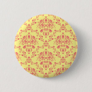 Butter and Cranberry Damask 6 Cm Round Badge