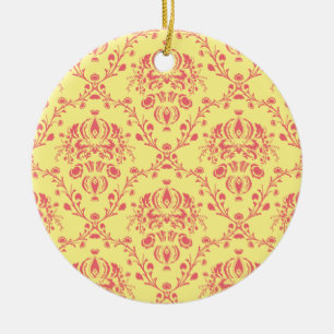 Butter and Cranberry Damask Ceramic Tree Decoration