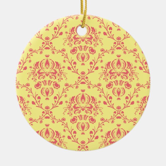 Butter and Cranberry Damask Ceramic Tree Decoration (Front)