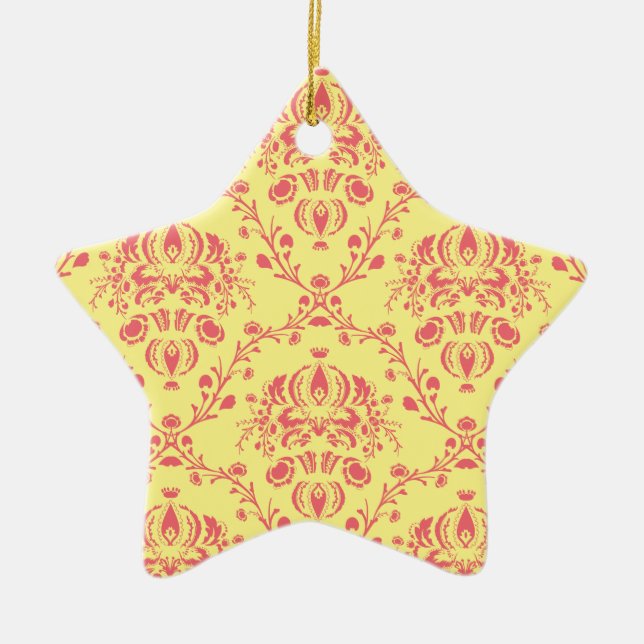 Butter and Cranberry Damask Ceramic Tree Decoration (Front)
