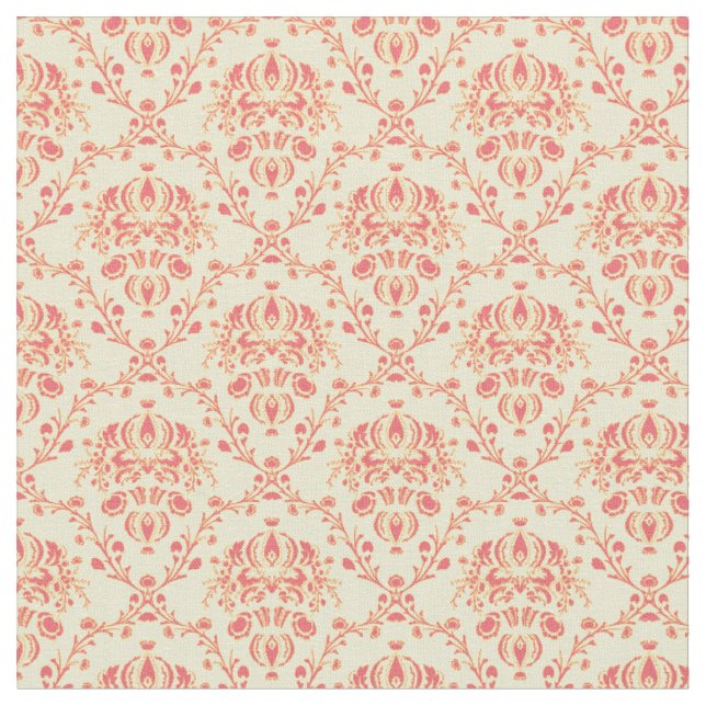 Butter and Cranberry Damask Fabric (Close Up)
