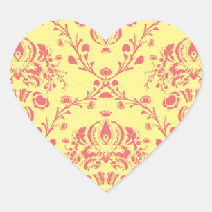 Butter and Cranberry Damask Heart Sticker
