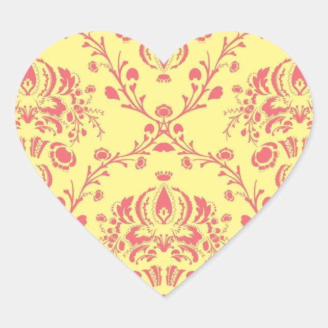 Butter and Cranberry Damask Heart Sticker (Front)