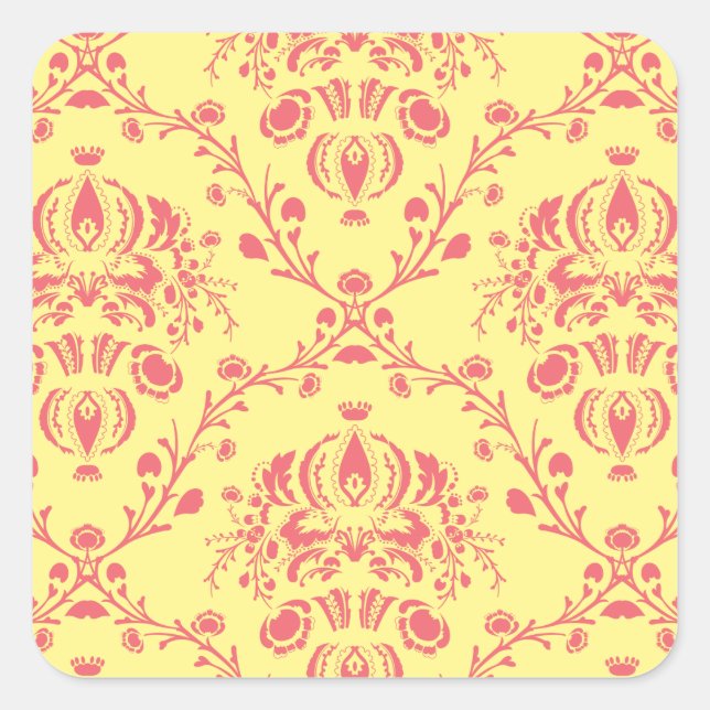 Butter and Cranberry Damask Square Sticker (Front)