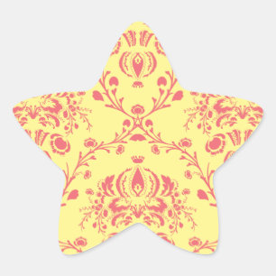 Butter and Cranberry Damask Star Sticker