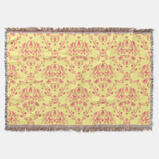 Butter and Cranberry Damask Throw Blanket (Front)