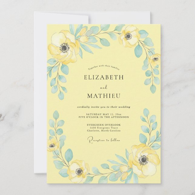 Butter Aqua Foliage Eucalyptus Wedding Invitation (Front)
