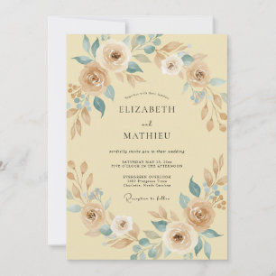 Butter Aqua Peony Wedding Invitation
