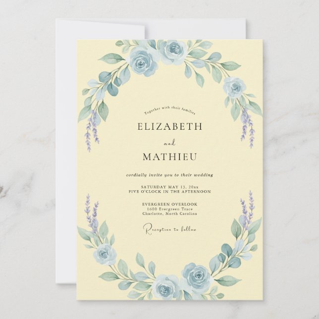 Butter Azure Bloom Wedding Invitation (Front)