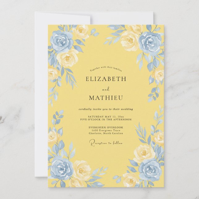 Butter Azure Peony Wedding Invitation (Front)