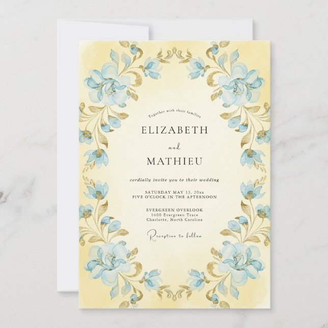 Butter Azure Wreath Wedding Invitation (Front)