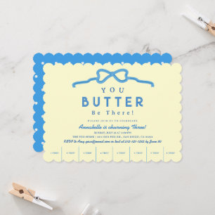Butter Be There Blue Bow Kid's Birthday Invitation