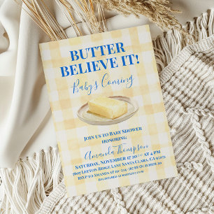 Butter Believe It Yellow Gingham Boy Baby Shower Invitation