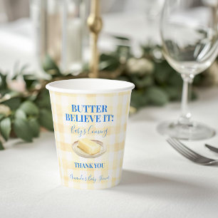 Butter Believe It Yellow Gingham Boy Baby Shower Paper Cups
