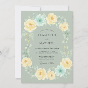 Butter Celadon Peony Wedding Invitation