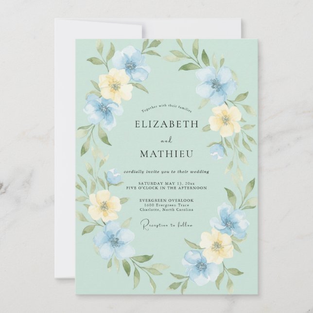 Butter Celeste Wreath Wedding Invitation (Front)