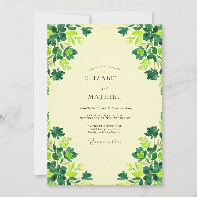 Butter Chartreuse Clover Eucalyptus Wedding Invitation (Front)