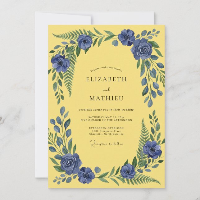 Butter Cobalt Vine Wedding Invitation (Front)