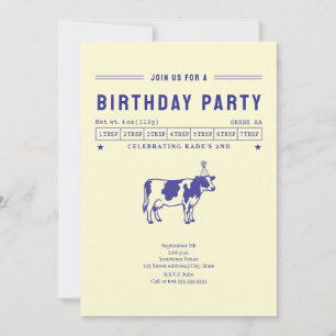 Butter Cow Blue Birthday Party Invitation