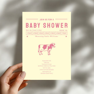 Butter Cow Pink Girl Baby Shower Invitation