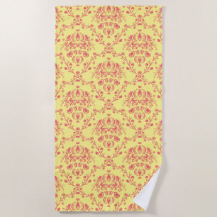 Butter Cranberry Damask Beach Towel